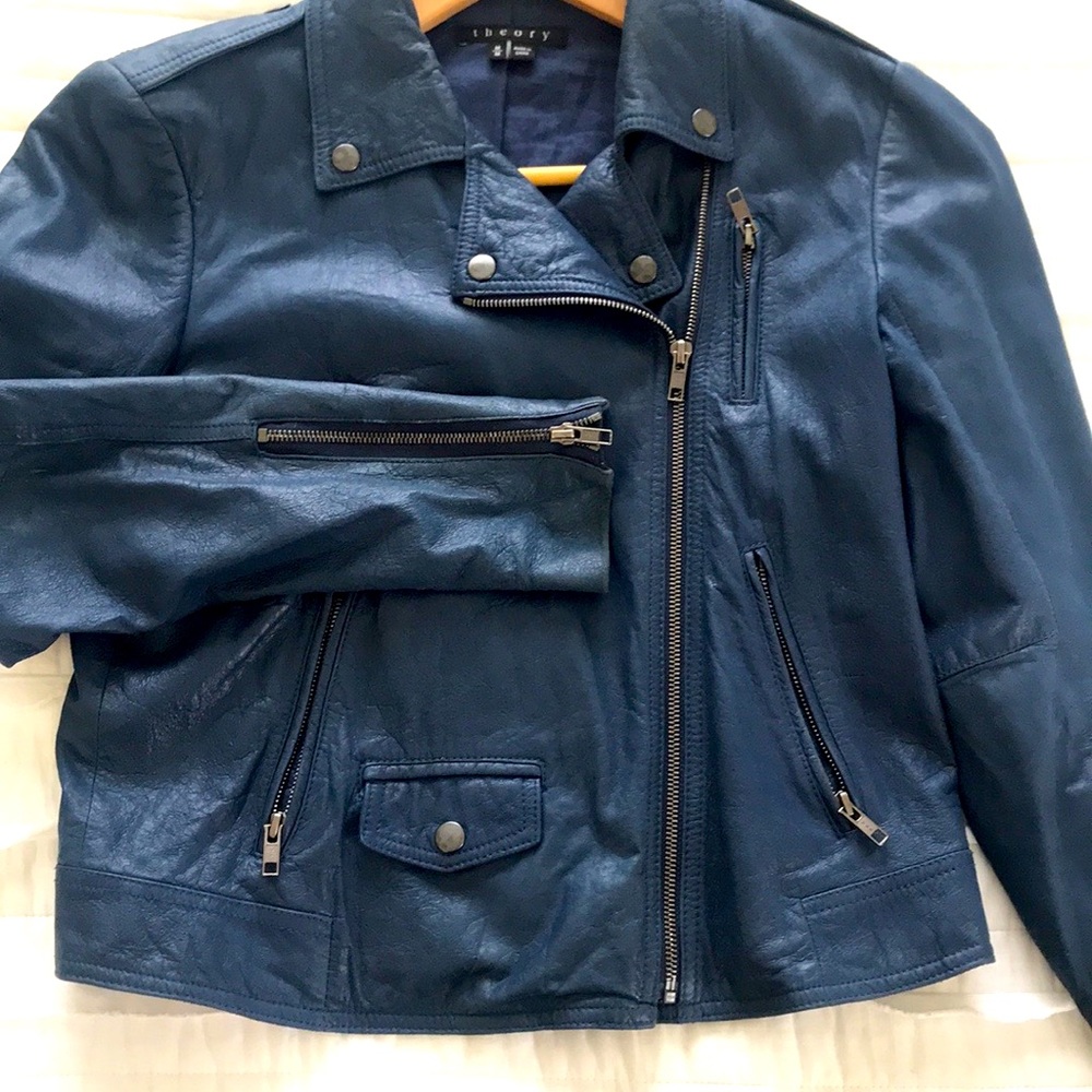 Theory Dark Blue Lambskin Leather Jacket